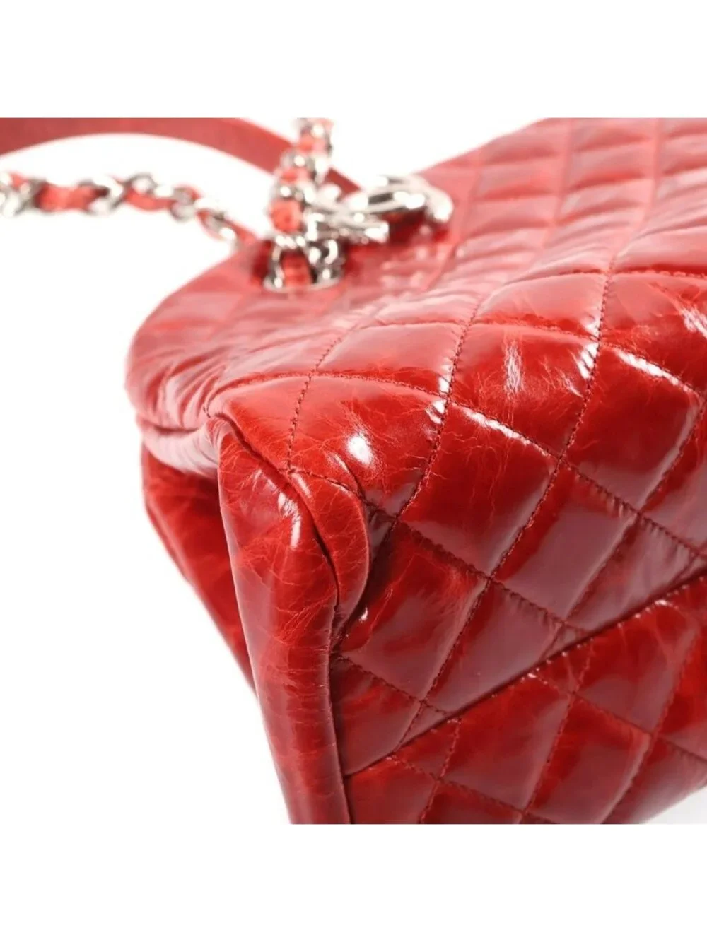 Chanel Mademoiselle Bowling Bag Chain Red Vintage Calfskin Silver